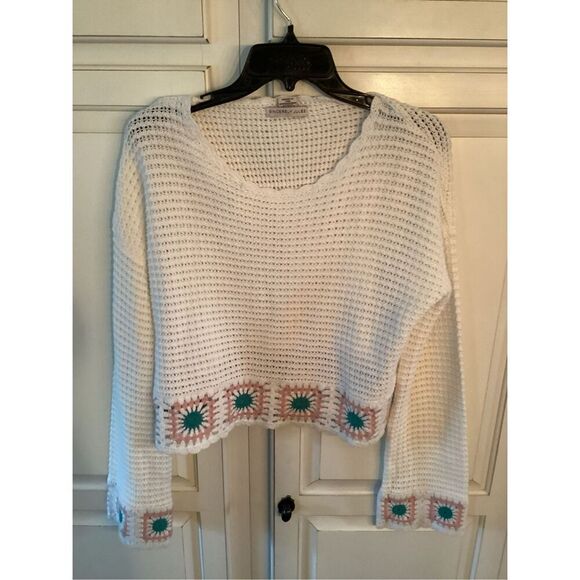 Sincerely Jules Crochet Open Knit Cropped Top Sz M Cottagecore - Picture 2 of 9